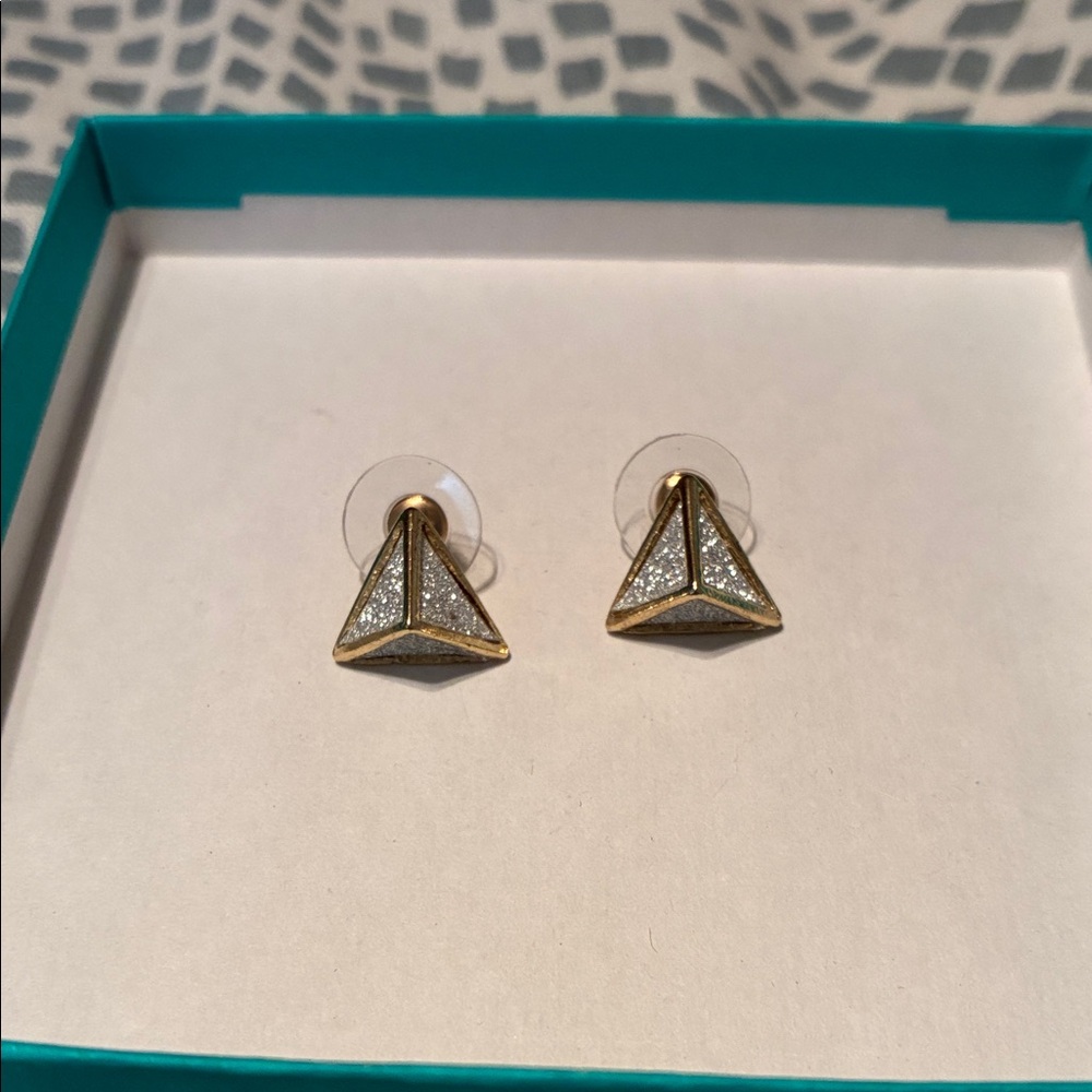 Gold and Silver Triangle Stud Earrings